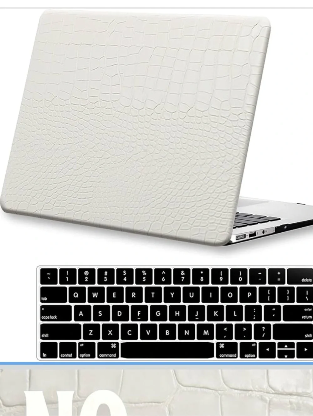 For MacBook Air 15” White Croc Texture Laptop Case with Black Keyboard Cover